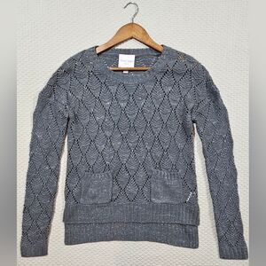 Romeo & Juliet Couture Gray & Metallic Diamond‎ Knit Crewneck Sweater Size S